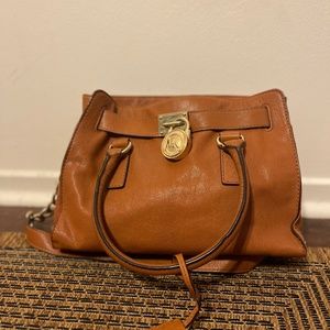 Michael Kors Brown Leather Handbag with Gold Lock